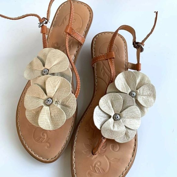 Born Shoes - Born Womens Sandals Brown Ivory Floral T-strap 8